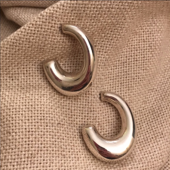 Silver Puffed Hoop Earrings - Picture 8 of 8